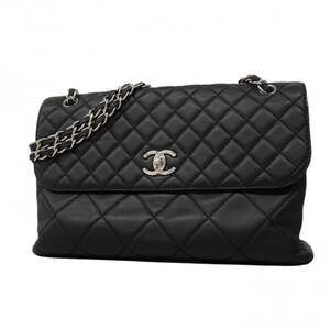 Chanel Shoulder Bag, Large Matelassé, Double Chain, Lambskin, Black, Women's